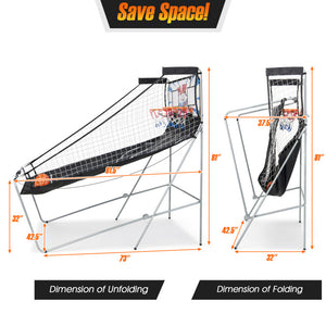 Dual hoop electronic basketball machine with 4 rubber basketballs included