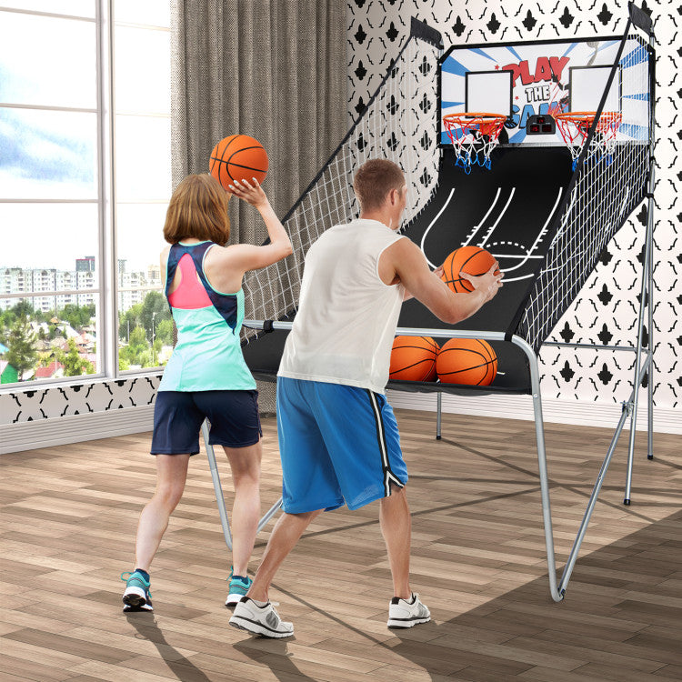 Foldable basketball shooting game with infrared digital scoring and arcade sounds