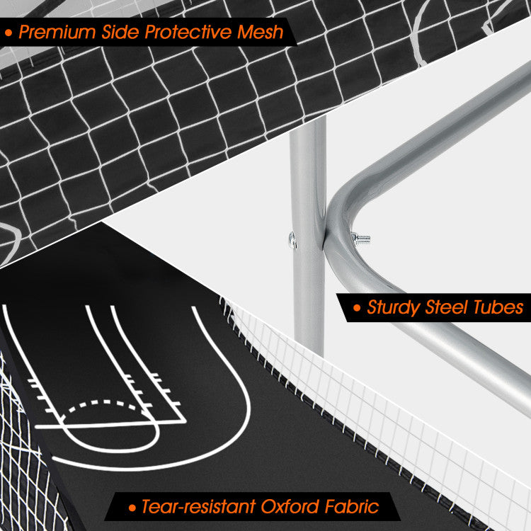 Indoor basketball game with side blocking nets to prevent balls from flying out