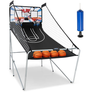 Indoor double electronic basketball game in white with 4 balls and dual hoops