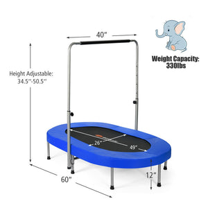 Indoor fitness rebounder trampoline with foam-padded handle