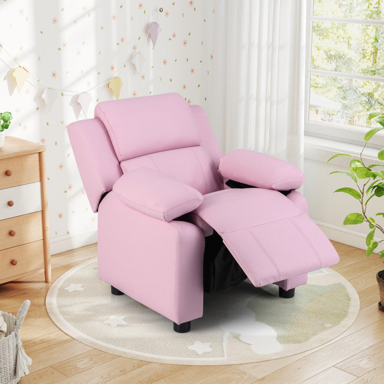 Kids deluxe recliner sofa chair with headrest in pink for children’s bedroom or playroom