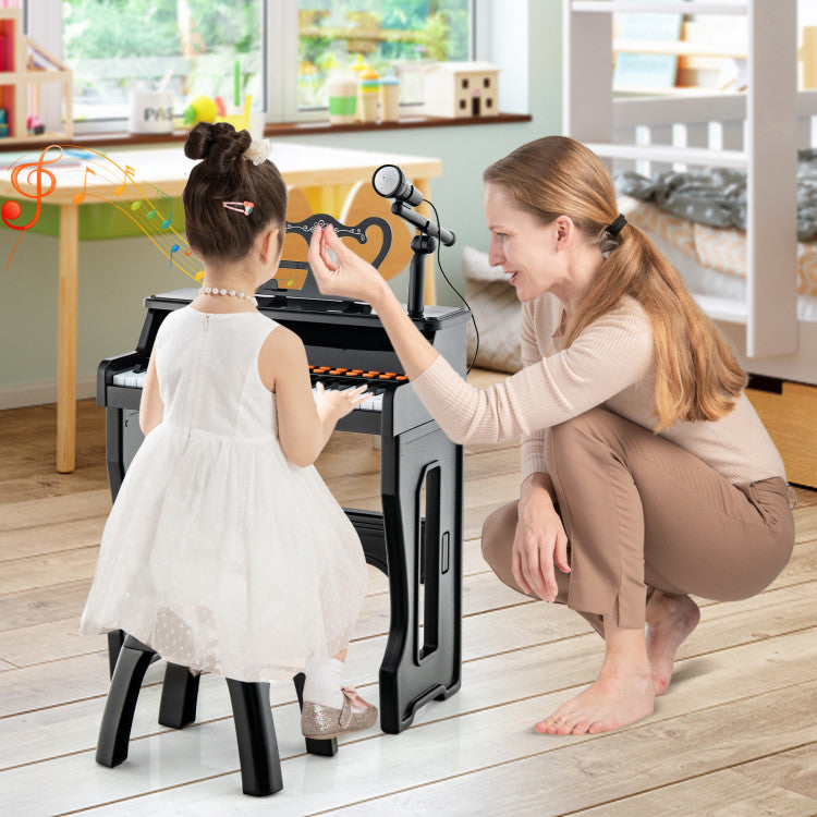 Kids electronic piano set with adjustable microphone and sturdy stool