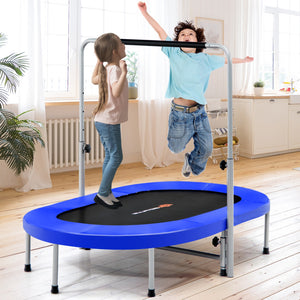 Kids fitness rebounder trampoline side angle showing frame