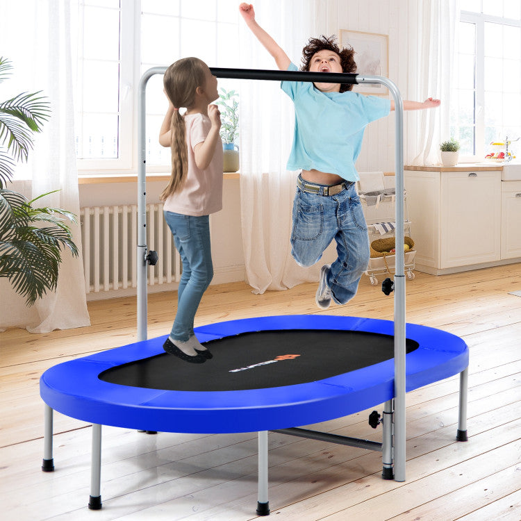 Kids fitness rebounder trampoline side angle showing frame