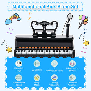 Kids piano keyboard with 22 demo songs, 8 instrument tones, and 8 percussion effects
