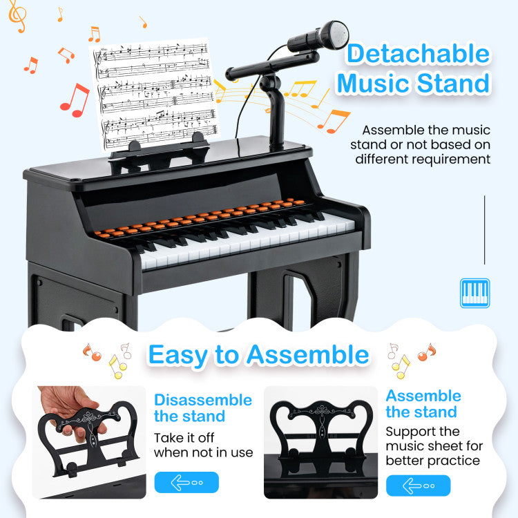 Kids piano set with non-slip stool for stable and comfortable seating