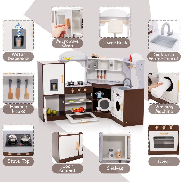 Kids pretend play kitchen with apron and chef hat accessories