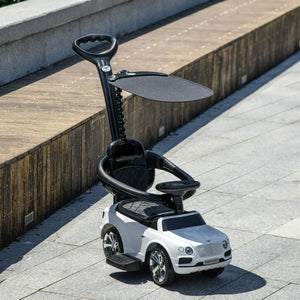 Ride-on car with under-seat storage for toys and snacks