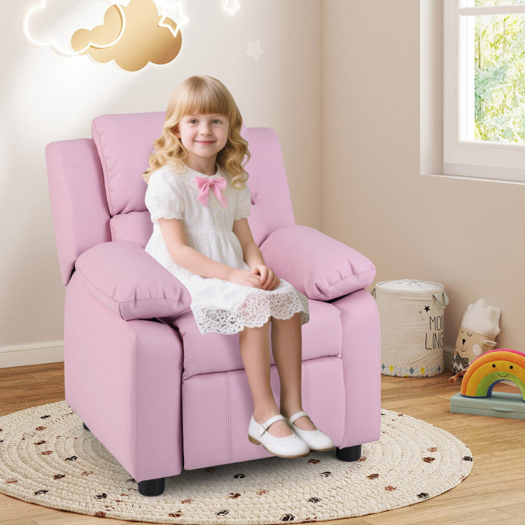 Kids reclining sofa with black safety foot caps for added stability and protection