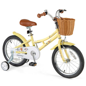 Basket on kids ride on bike holding flowers