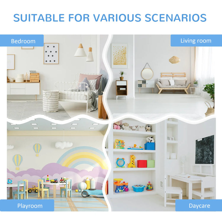Kids storage furniture with open shelves and pull-out bins