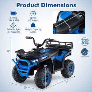 Kids riding electric ATV on asphalt road