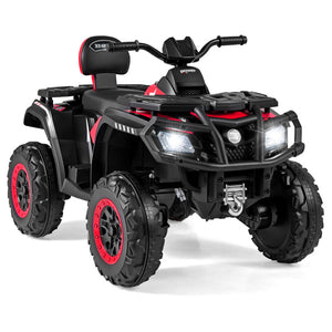 Kids electric ATV driving on grassy terrain
