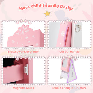 Kids Jewelry Cabinet with Full-Length Mirror and Foldable Storage Drawer