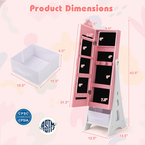 Kids Jewelry Cabinet with Full-Length Mirror and Foldable Storage Drawer