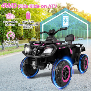Children enjoying outdoor ride on electric ATV