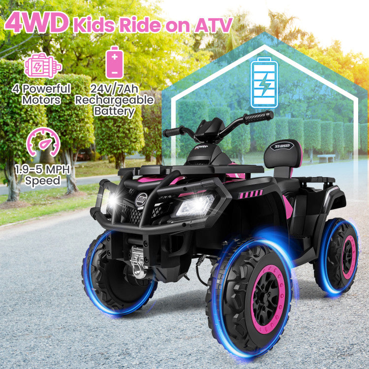 Children enjoying outdoor ride on electric ATV