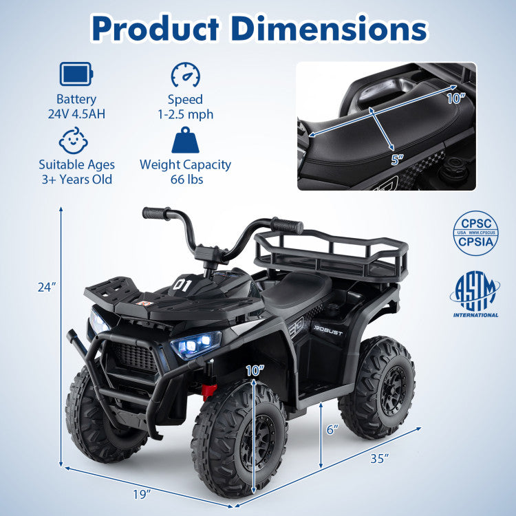 Close-up of easy-grip handlebars on kids ATV