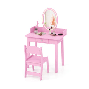 Kids Vanity Set with Lighted Mirror – Dressing Table with Storage & Chair