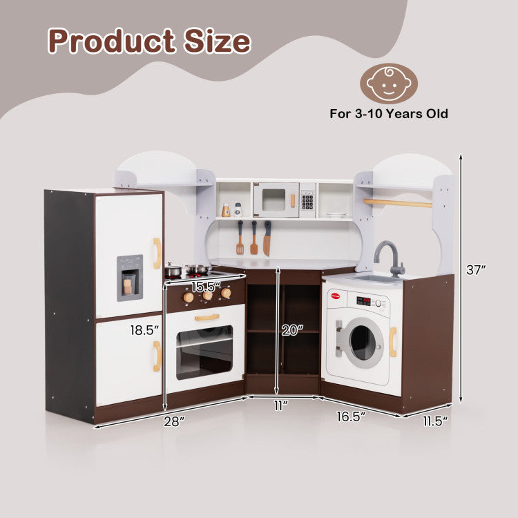 Large wooden play kitchen for multiple children to play together