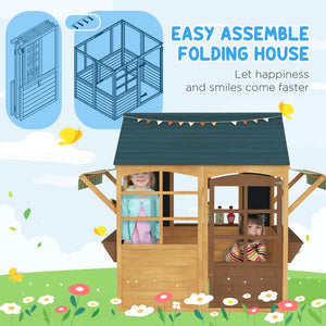 Outdoor playhouse with bench and snack bar