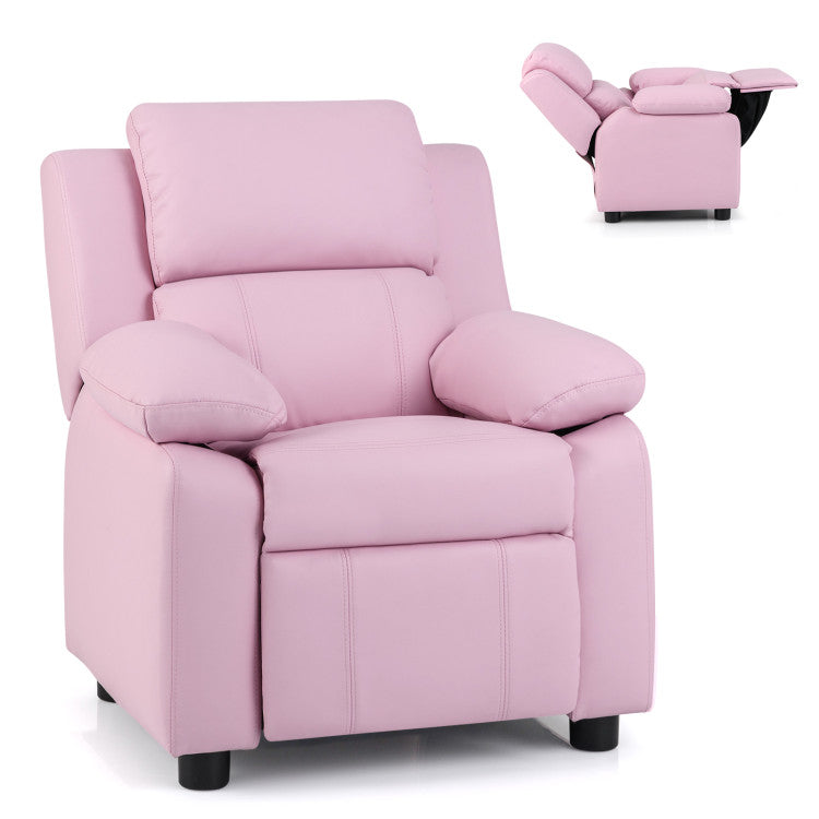 Pink kids recliner sofa chair featuring thick sponge cushion for extra comfort