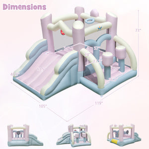 Inflatable playground structure with dimensions labeled on a white background