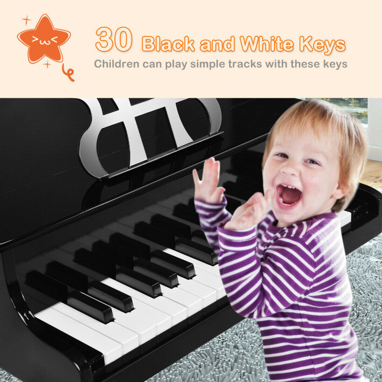 30-Key Wood Toy Kids Grand Piano with Bench and Music Rack