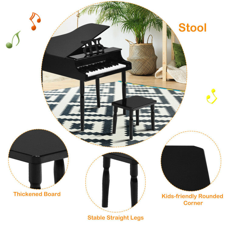 30-Key Wood Toy Kids Grand Piano with Bench and Music Rack