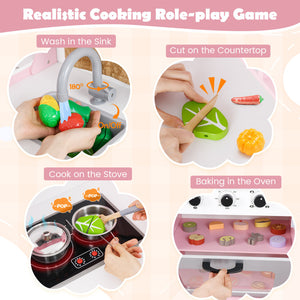 Realistic kids play kitchen with knobs and storage compartments