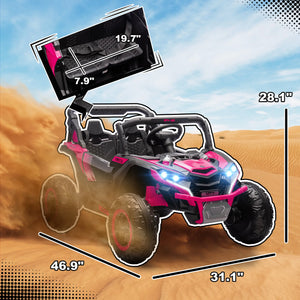 Kids ride-on UTV featuring bright LED headlights and realistic design