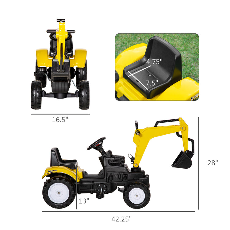 Yellow pedal excavator ride on construction toy for children