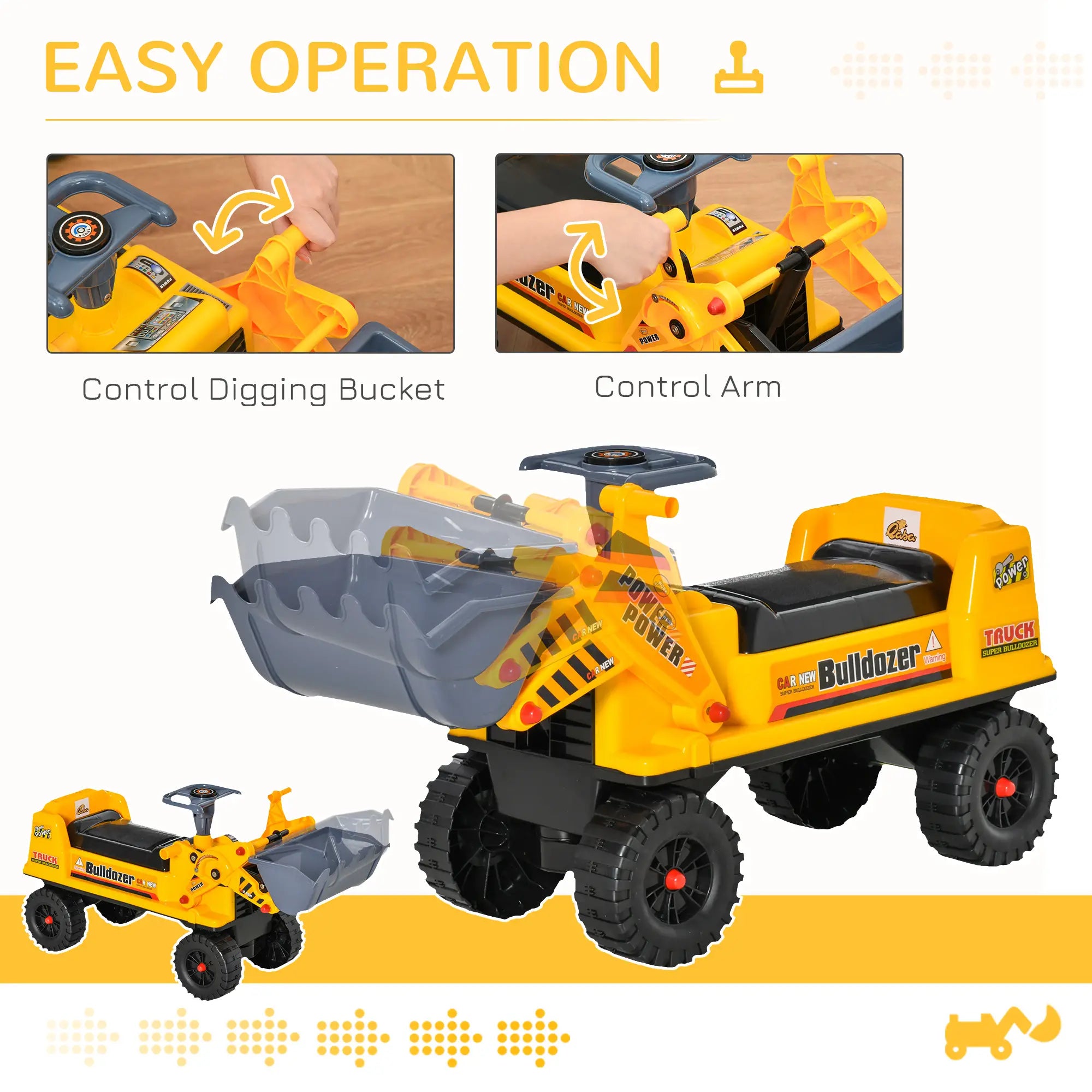 Ride-on tractor style bulldozer toy for toddlers