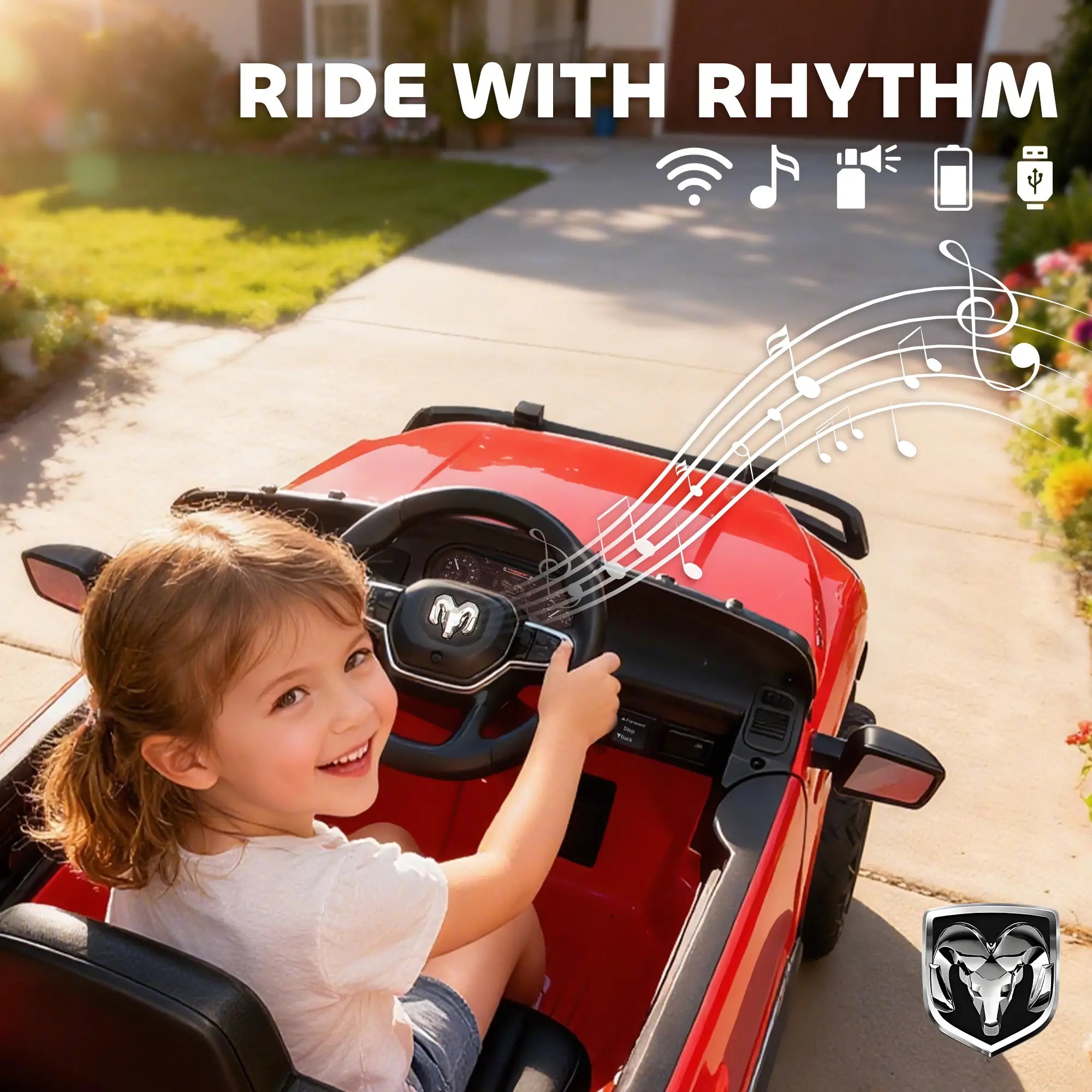 Side view of 12V ride-on truck for kids