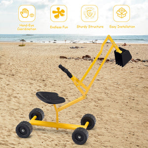Child safe ride‑on sandbox digger with rubber handles