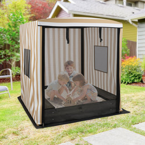 Sandbox with canopy and accessory kit storage