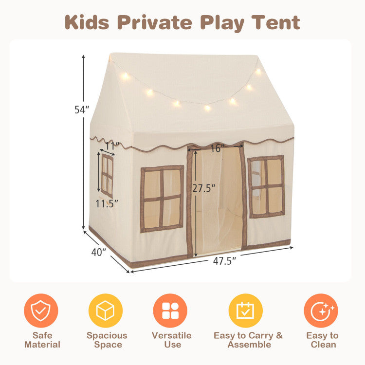 Toddler playhouse with decorative star string lights