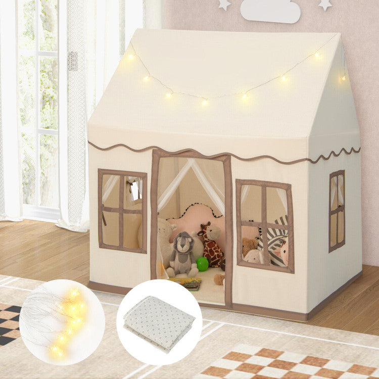 Cozy kids playhouse with soft coral velvet mat