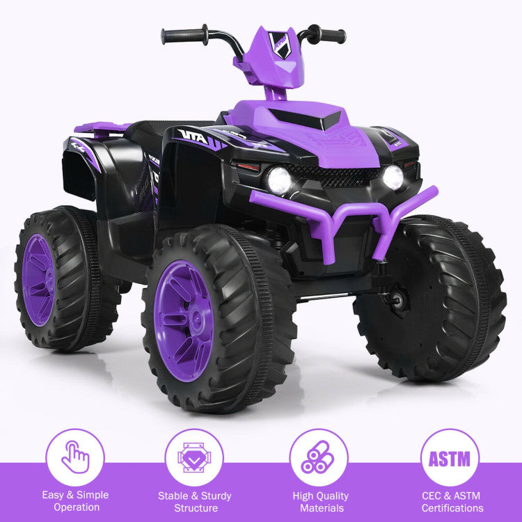 Toddler ride-on quad with bright LED headlights