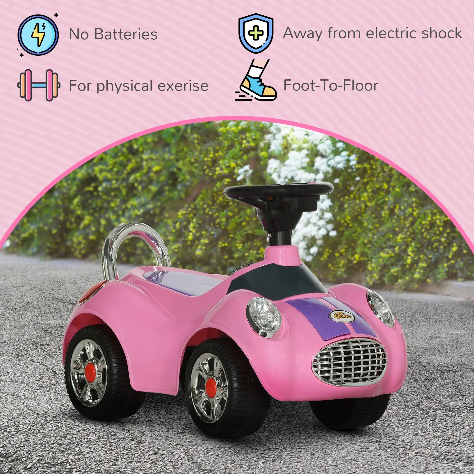 Fun ride-on car with large steering wheel for toddlers