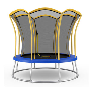 trampoline with curved net poles and foam