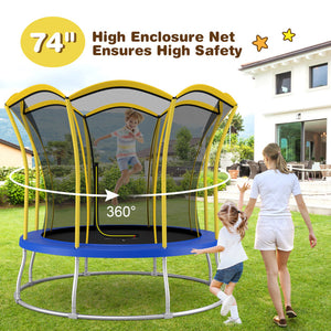 trampoline with curved net poles and foam