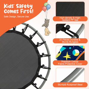 Trampoline with detachable foam-covered handrail