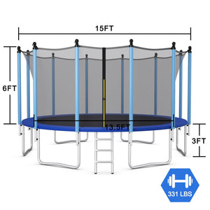 Trampoline with ladder and net enclosure