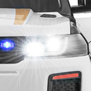 Rear view of kids electric police vehicle with siren lights