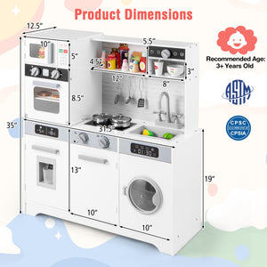 “Wooden kids play kitchen with oven and microwave”