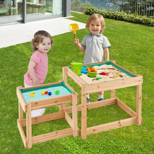 Wooden sandbox with canopy for backyard play