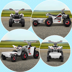 Collage of a toy ATV with a trailer on a road with grassy background