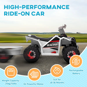 High-performance ride-on car with features highlighted on a scenic background